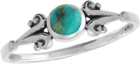 Boma Jewelry Sterling Silver Round Turquoise Ring with Scrolling Side Detail - Size 8 in Kuwait