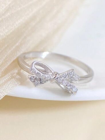 1pc Sterling Silver Cute & Elegant Bow Ring For Women Ring Valentine's Day Charm Fine Ladies Jewelry Gifts in Kuwait