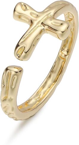 14K Gold Plated Statement Irregular Stripes Cross Ring For Women Size Adjustable Brass Jewelry Christmas Gift in Saudi Arabia