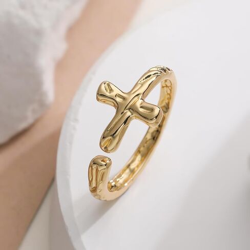 14K Gold Plated Statement Irregular Stripes Cross Ring For Women Size Adjustable Brass Jewelry Christmas Gift in Saudi Arabia