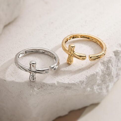 14K Gold Plated Statement Irregular Stripes Cross Ring For Women Size Adjustable Brass Jewelry Christmas Gift in Saudi Arabia