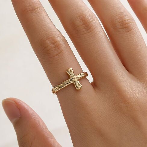 14K Gold Plated Statement Irregular Stripes Cross Ring For Women Size Adjustable Brass Jewelry Christmas Gift in Saudi Arabia