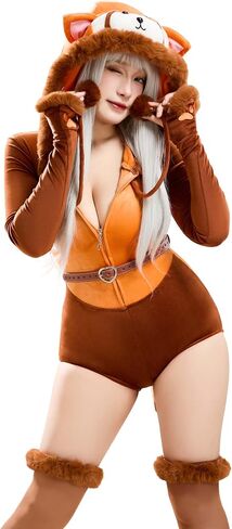بدلة نسائية لطيفة بقلنسوة من Mobbunny رومبير منفوش على شكل باندا حمراء بدلة بيجامة غامضة زي حفلات الهالوين in Kuwait