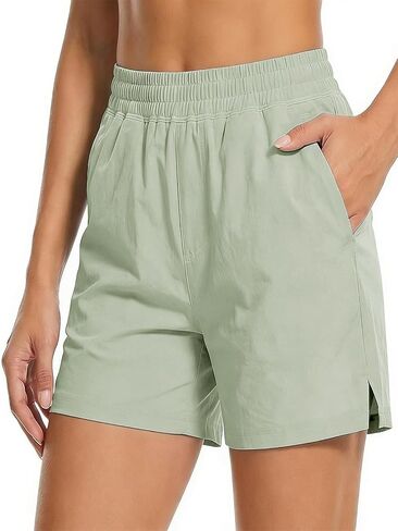 Women's Running Shorts Workout Athletic Gym Yoga Shorts with Zipper Pockets Elastic in Kuwait