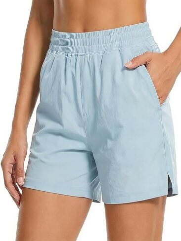 Women's Running Shorts Workout Athletic Gym Yoga Shorts with Zipper Pockets Elastic in Kuwait