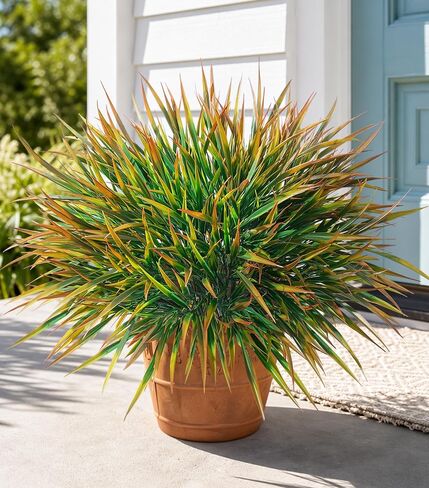 12 Bundles Artificial Fake Outdoor Plants Outside Decorations, UV Resistant Faux Plastic Grass Realistic Artificial Greenery Stems Bushes for Outdoors Planter Patio Porch Window Balcony Garden, Yellow in Saudi Arabia