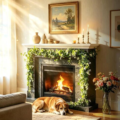 Eucalyptus Garland 4 Pack, Artificial Greenery | Faux silver dollar eucalyptus for small wedding tables, mantels and showers; flexible, reusable and easy to arrange in Kuwait