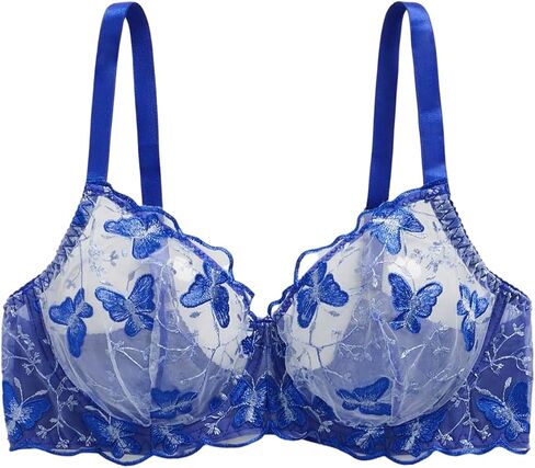OYOANGLE Women's Plus Size Butterfly Lace Sheer Underwire Bra See Through Mesh Unlined Bras in Kuwait
