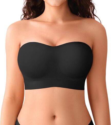 DEANGELMON Strapless Bras for Women Wireless Push Up Padded Bralette Seamless Non-Slip Tube Top Bandeau Bra with Removable Clear Straps,Black-L in Saudi Arabia