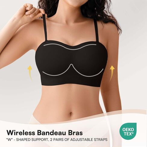 DEANGELMON Strapless Bras for Women Wireless Push Up Padded Bralette Seamless Non-Slip Tube Top Bandeau Bra with Removable Clear Straps,Black-L in Saudi Arabia