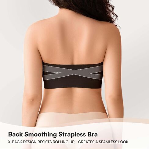 DEANGELMON Strapless Bras for Women Wireless Push Up Padded Bralette Seamless Non-Slip Tube Top Bandeau Bra with Removable Clear Straps,Black-L in Saudi Arabia
