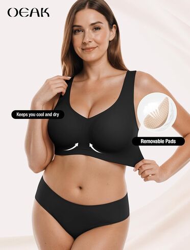 OEAK Comfortable Push Up Bra Wireless Black+Seamless Pullover Bras Jelly Bralette Black L in Saudi Arabia