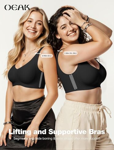 OEAK Comfortable Push Up Bra Wireless Black+Seamless Pullover Bras Jelly Bralette Black L in Saudi Arabia