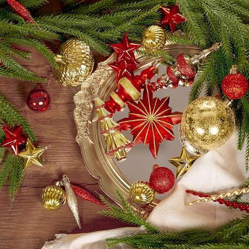 SHareconn 80pcs Christmas Balls Ornaments Set, Contemporary Light Luxury Gift Set, Shatterproof Plastic Decor for Xmas Tree Holiday Wedding Party Decorations with Hanging Strings, Red and Gold in Saudi Arabia