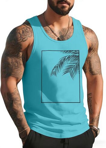 Beach Tank Tops Mens Sleeveless Palm Tree Graphic Shirts Muscle Workout Tank Top Summer Vacation Shirt in Saudi Arabia