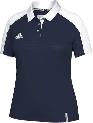 قميص بولو Climalite Modern Varsity للسيدات من adidas - أزرق داكن/أبيض - مقاس كبير in Kuwait