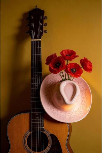 Ceramic Cowboy Hat Vase - 8.2" Pink Handmade Hanging Flower Planter, Western Boho Room Decor & Coastal Cowgirl Aesthetic Wall Art for Home Decor in Saudi Arabia