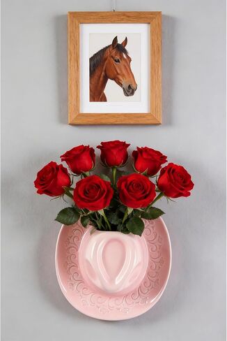 Ceramic Cowboy Hat Vase - 8.2" Pink Handmade Hanging Flower Planter, Western Boho Room Decor & Coastal Cowgirl Aesthetic Wall Art for Home Decor in Saudi Arabia