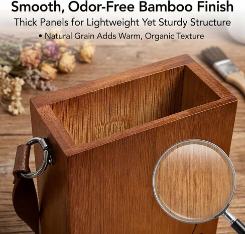 Set of 2 Bamboo Wall Planters Indoor Plants Brown Wood Wall Vase with Durable Leather Handle Boho Wall Decor Living Room Hanging Propagation Stations for Dried Flowers Paintbrushes in Kuwait