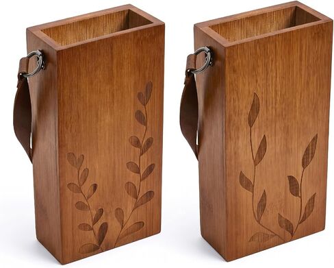 Set of 2 Bamboo Wall Planters Indoor Plants Brown Wood Wall Vase with Durable Leather Handle Boho Wall Decor Living Room Hanging Propagation Stations for Dried Flowers Paintbrushes in Kuwait