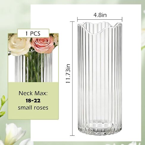 11 inch Ribbed Glass Vase,Flower vases for Bouquet,Modern Clear Glass Cylinder Vases for Flowers,Ribbed Vases for Centerpieces,Living Room,Dining Table,Office,Wedding Reception,Housewarming Gift in Saudi Arabia