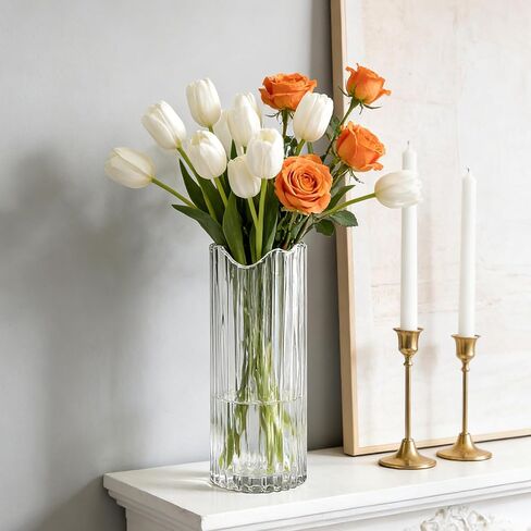 11 inch Ribbed Glass Vase,Flower vases for Bouquet,Modern Clear Glass Cylinder Vases for Flowers,Ribbed Vases for Centerpieces,Living Room,Dining Table,Office,Wedding Reception,Housewarming Gift in Saudi Arabia