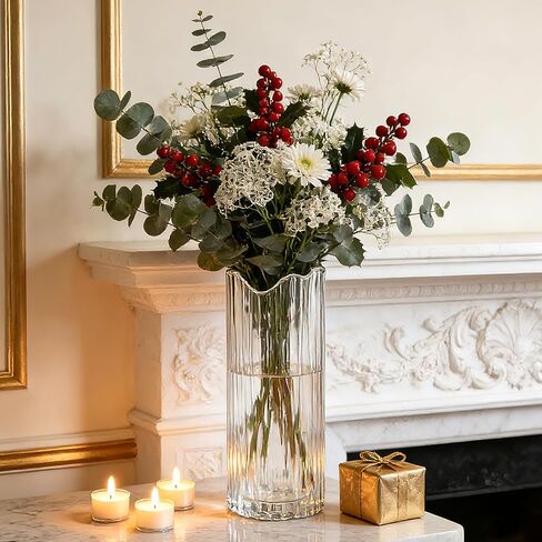 11 inch Ribbed Glass Vase,Flower vases for Bouquet,Modern Clear Glass Cylinder Vases for Flowers,Ribbed Vases for Centerpieces,Living Room,Dining Table,Office,Wedding Reception,Housewarming Gift in Saudi Arabia