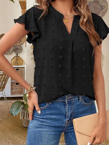 Womens V Neck Short Sleeve Summer T Shirts Curved Hem Plain Top Beach in Kuwait