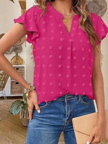 Womens V Neck Short Sleeve Summer T Shirts Curved Hem Plain Top Beach in Kuwait