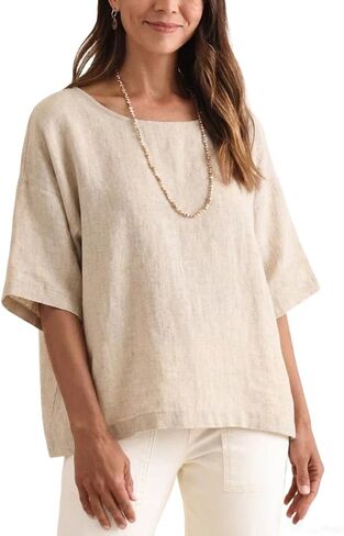 IDEALSANXUN Womens Linen Shirts Spring Summer Crew Neck Batwing Sleeve Loose Fit Tops Casual Boho Blouse in Kuwait