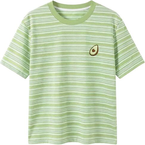 RoseSeek Women's Strawberry Embroidery Striped T Shirt Short Sleeve Casual Cute Summer Top for Teens in Kuwait