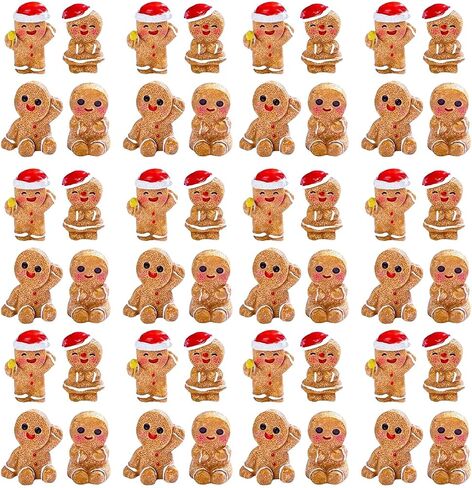 48PCS Mini Gingerbread Men Figurines in Resin, 4 Styles Mini Christmas Gingerbread Ornaments Statues, Miniature Figurines for DIY Crafts Indoor Outdoor Xmas Decorations Party Favors in Saudi Arabia