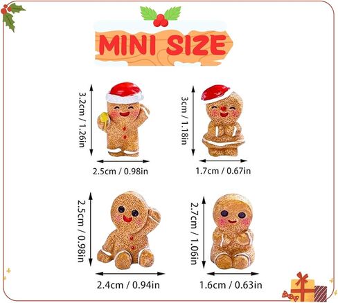 48PCS Mini Gingerbread Men Figurines in Resin, 4 Styles Mini Christmas Gingerbread Ornaments Statues, Miniature Figurines for DIY Crafts Indoor Outdoor Xmas Decorations Party Favors in Saudi Arabia