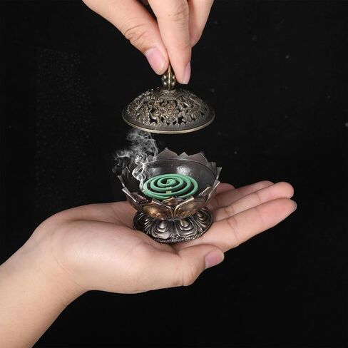 2 Pcs Super Mini Classic Lotus Incense Burner 2.9''x2.7'' and 1.1''x 1'' Small Vintage Lotus Flower Incense Holder with Lid Elegant Desktop Ornament for Home Office Yoga Spa Teahouse(2 Size) in Kuwait
