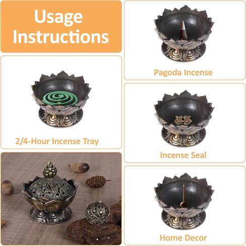 2 Pcs Super Mini Classic Lotus Incense Burner 2.9''x2.7'' and 1.1''x 1'' Small Vintage Lotus Flower Incense Holder with Lid Elegant Desktop Ornament for Home Office Yoga Spa Teahouse(2 Size) in Kuwait