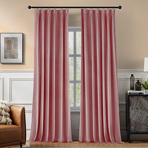 Pinch Pleated Blackout Curtains for Bedroom, Pink Velvet Curtains for Living Room, Black Out Curtain 84 inch Long Room Darkening, Blackout Pinch Pleatd Drapes with Hooks 2 Panels in Saudi Arabia