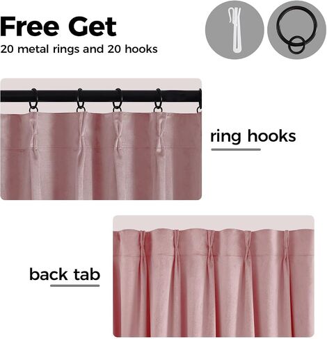 Pinch Pleated Blackout Curtains for Bedroom, Pink Velvet Curtains for Living Room, Black Out Curtain 84 inch Long Room Darkening, Blackout Pinch Pleatd Drapes with Hooks 2 Panels in Saudi Arabia