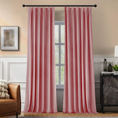 Pinch Pleated Blackout Curtains for Bedroom, Pink Velvet Curtains for Living Room, Black Out Curtain 84 inch Long Room Darkening, Blackout Pinch Pleatd Drapes with Hooks 2 Panels in Saudi Arabia