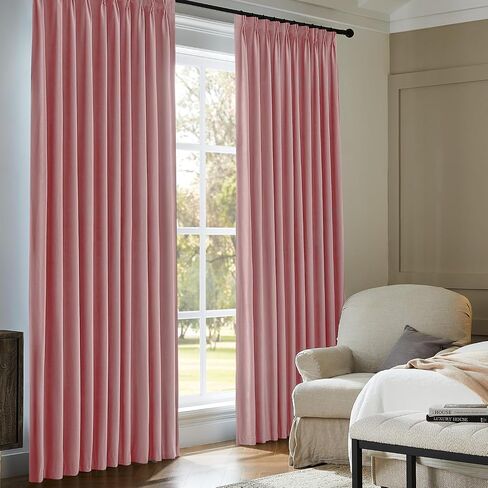 Pinch Pleated Blackout Curtains for Bedroom, Pink Velvet Curtains for Living Room, Black Out Curtain 84 inch Long Room Darkening, Blackout Pinch Pleatd Drapes with Hooks 2 Panels in Saudi Arabia