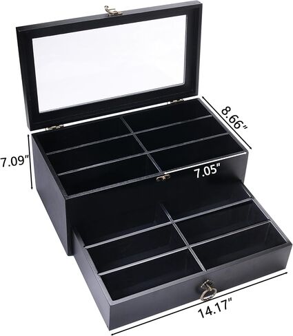 Sunglasses Storage Organizer, 12 Slots Wooden Lens Box Multiple Pairs Eyeglasses Case Sunglasses Case Holder Watches Jewelry Collection for Men Women Glasses in Kuwait