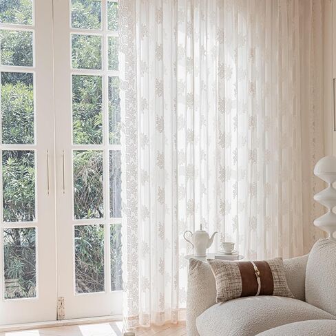 Ivory Lace Curtains 84 Inch Long Vintage Rose with Scalloped Edges Semi Sheer Curtain Drapes for Living Room, Bedroom Cream Lace Window Sheer Curtains with Rod Pocket, 57"W x 84"L, 2 Panels in Saudi Arabia