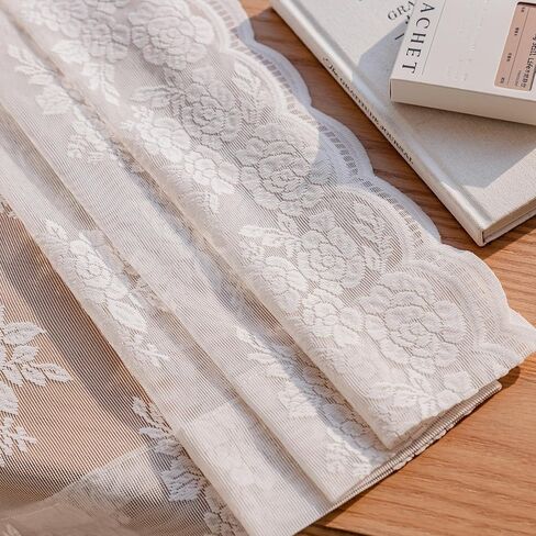 Ivory Lace Curtains 84 Inch Long Vintage Rose with Scalloped Edges Semi Sheer Curtain Drapes for Living Room, Bedroom Cream Lace Window Sheer Curtains with Rod Pocket, 57"W x 84"L, 2 Panels in Saudi Arabia
