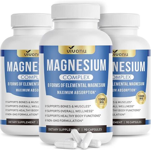 8 Magnesium Complex for Women, Maximum Absorption* 1000mg Formula – Supports Healthy Muscles, Bones, Nerves & Overall Body Functions, Premium Non-GMO Supplement, 90 Capsules in Saudi Arabia