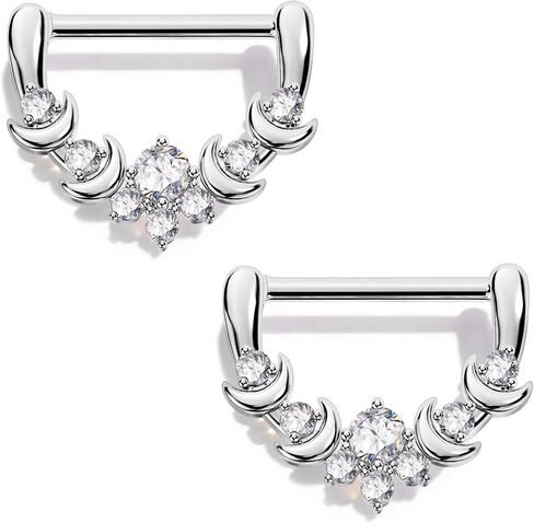 حلقات CM Crareesi Mania Moon Nipple Clicker Rings، حلقات درع الحلمة 14G، 316L من الفولاذ المقاوم للصدأ حلمات الحلمة الشفافة CZ، حلقات الحلمة للنساء in Kuwait