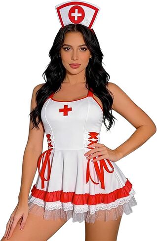 Women’s Sexy Nurse Lingerie Set XXL Strappy Dress with G-String & Headband Roleplay Lingerie Outfits for Halloween in Kuwait