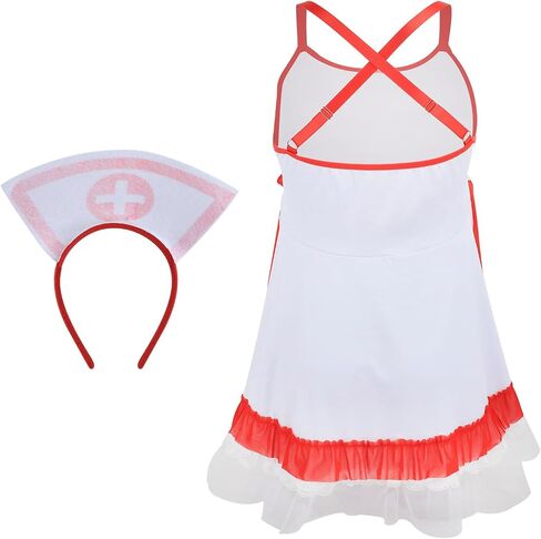 Women’s Sexy Nurse Lingerie Set XXL Strappy Dress with G-String & Headband Roleplay Lingerie Outfits for Halloween in Kuwait
