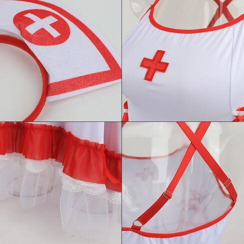 Women’s Sexy Nurse Lingerie Set XXL Strappy Dress with G-String & Headband Roleplay Lingerie Outfits for Halloween in Kuwait
