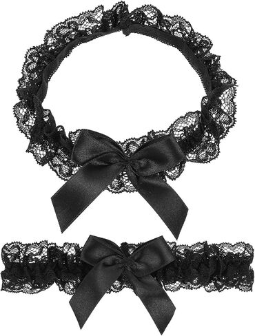 2 Pcs Black Garters for Thigh, Adjustable Lace Garter Belt with Bow, 14.2–25.6 Inches in Saudi Arabia