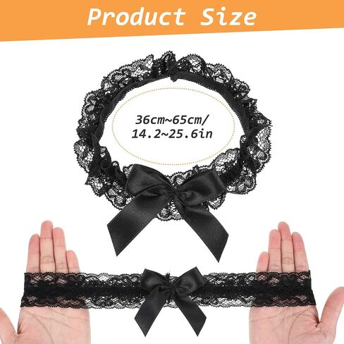 2 Pcs Black Garters for Thigh, Adjustable Lace Garter Belt with Bow, 14.2–25.6 Inches in Saudi Arabia