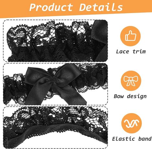 2 Pcs Black Garters for Thigh, Adjustable Lace Garter Belt with Bow, 14.2–25.6 Inches in Saudi Arabia